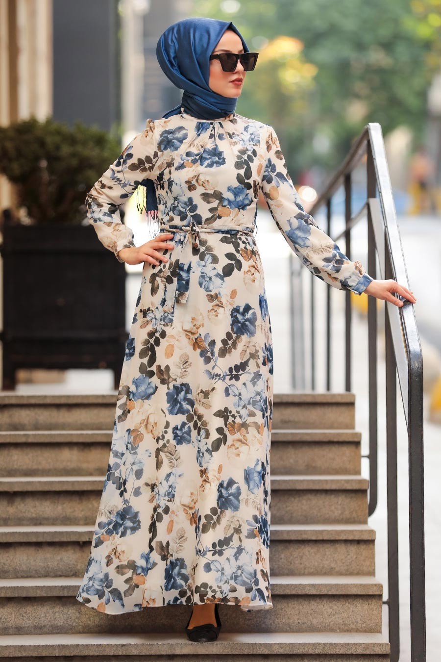 Floral Maxi Dress | Ivory with Blue